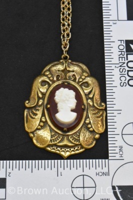 (2) Cameo pcs: clasp and necklace, both w/ ornate framework - 10