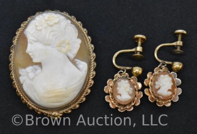 (2) Cameo brooches; (2) sets of earrings and (1) pendant - 2