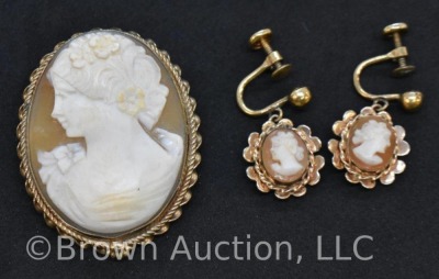 (2) Cameo brooches; (2) sets of earrings and (1) pendant - 3