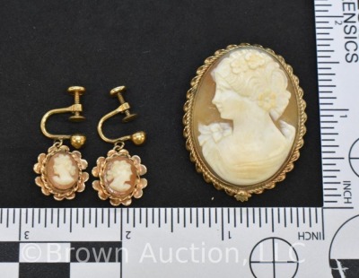 (2) Cameo brooches; (2) sets of earrings and (1) pendant - 5