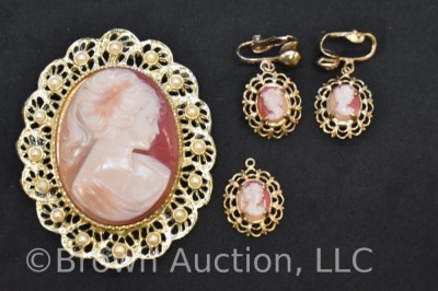 (2) Cameo brooches; (2) sets of earrings and (1) pendant - 6