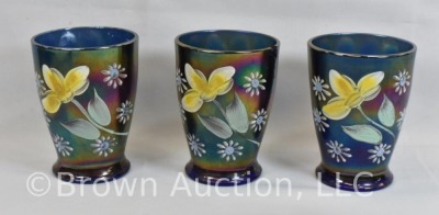 Fenton cobalt Carnival Glass 4 pc. water set, enameled daisies - 9