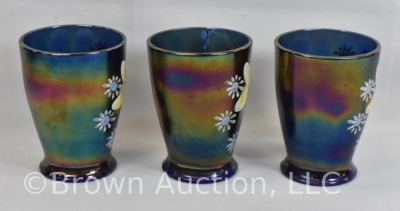 Fenton cobalt Carnival Glass 4 pc. water set, enameled daisies - 12