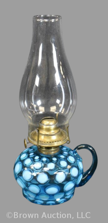 Blue opalescent Coin Dot finger hold kerosene lamp