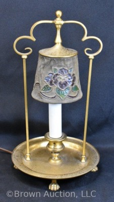 Mrkd. Louis C. Tiffany Furnaces metal lamp w/ floral designed mesh shade - 2