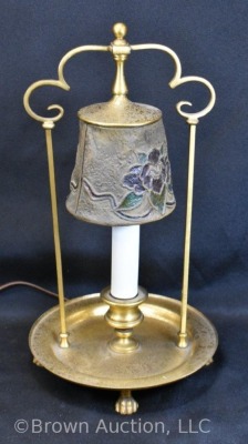 Mrkd. Louis C. Tiffany Furnaces metal lamp w/ floral designed mesh shade - 4