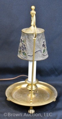 Mrkd. Louis C. Tiffany Furnaces metal lamp w/ floral designed mesh shade - 5