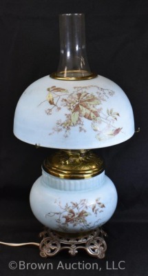 Gone with the Wind lamp, soft blue w/ handpainted fall leaves - 2