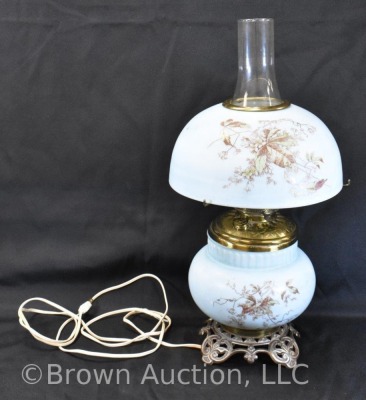 Gone with the Wind lamp, soft blue w/ handpainted fall leaves - 3