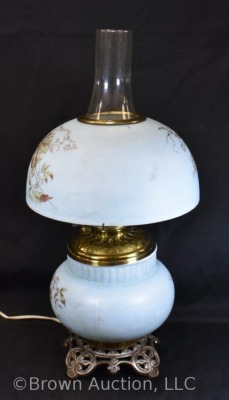 Gone with the Wind lamp, soft blue w/ handpainted fall leaves - 4