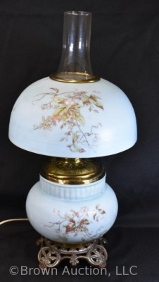 Gone with the Wind lamp, soft blue w/ handpainted fall leaves - 5