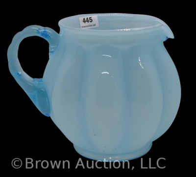 Fenton blue cased glass melon squatty pitcher