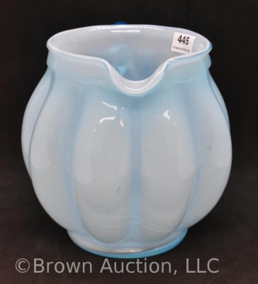 Fenton blue cased glass melon squatty pitcher - 2