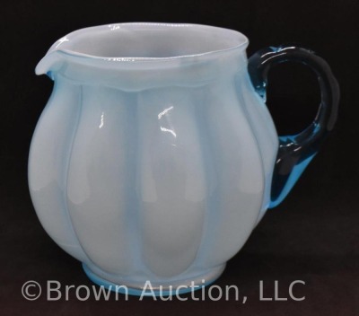 Fenton blue cased glass melon squatty pitcher - 3