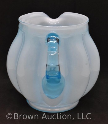 Fenton blue cased glass melon squatty pitcher - 4