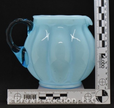 Fenton blue cased glass melon squatty pitcher - 6