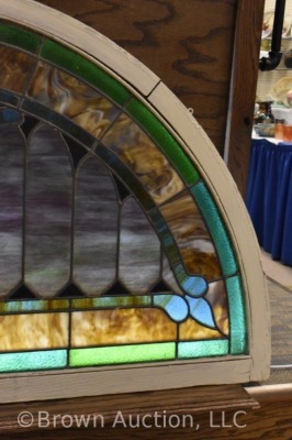 Antique stained glass window w/ arched top - 5