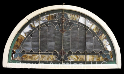 Antique stained glass window w/ arched top - 6