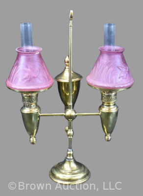 Brass double-arm student lamp, 14" tall