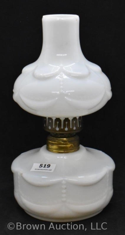 Milk glass embossed beading/ Drape miniature oil lamp