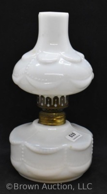 Milk glass embossed beading/ Drape miniature oil lamp - 2