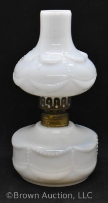 Milk glass embossed beading/ Drape miniature oil lamp - 3