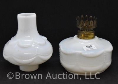 Milk glass embossed beading/ Drape miniature oil lamp - 4