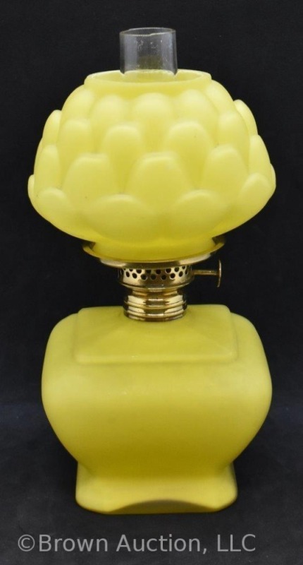 Vivid yellow miniature oil lamp w/ artichoke shade