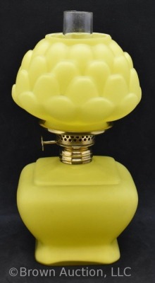 Vivid yellow miniature oil lamp w/ artichoke shade - 3