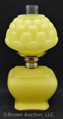 Vivid yellow miniature oil lamp w/ artichoke shade - 4