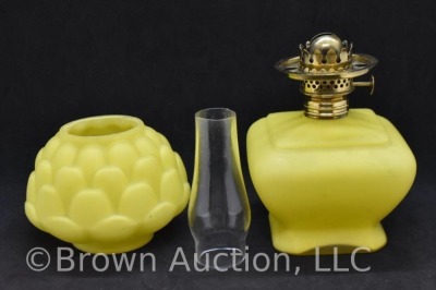 Vivid yellow miniature oil lamp w/ artichoke shade - 5