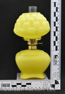 Vivid yellow miniature oil lamp w/ artichoke shade - 7