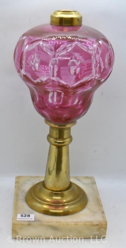 Cranberry Glass Cut-to-Clear 10" kerosene lamp stand