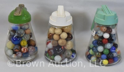 (3) Old syrup jars full of mixed marbles - 2