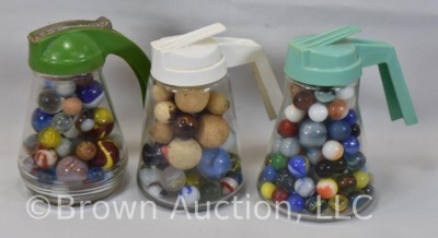 (3) Old syrup jars full of mixed marbles - 3