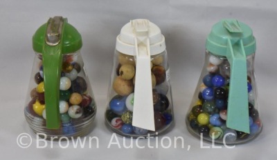 (3) Old syrup jars full of mixed marbles - 4