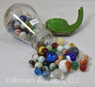 (3) Old syrup jars full of mixed marbles - 5