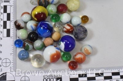 (3) Old syrup jars full of mixed marbles - 7