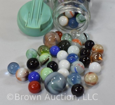 (3) Old syrup jars full of mixed marbles - 13