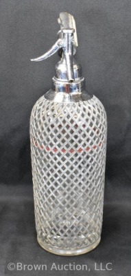 Sparklets NY makers 14"h seltzer bottle, Czech Glass, mesh covering - 2