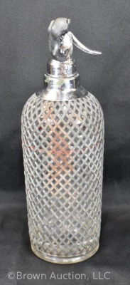 Sparklets NY makers 14"h seltzer bottle, Czech Glass, mesh covering - 4