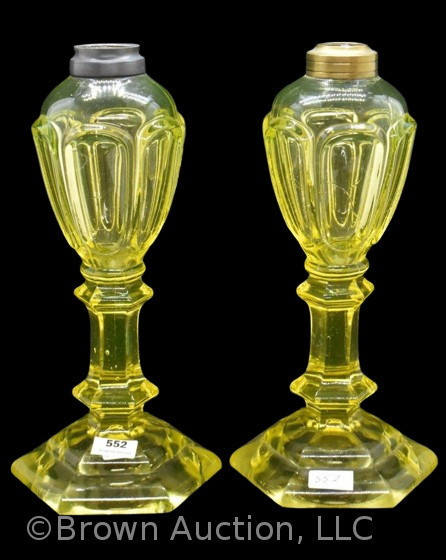 Pair of Art Deco vaseline 9" kerosene lamp stand