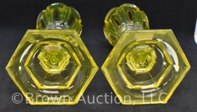 Pair of Art Deco vaseline 9" kerosene lamp stand - 5