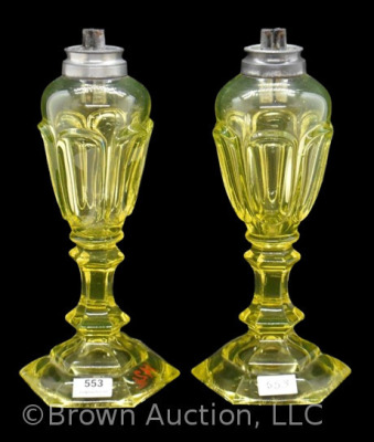 Pair of Art Deco vaseline 8" kerosene lamp stand