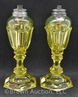 Pair of Art Deco vaseline 8" kerosene lamp stand - 2