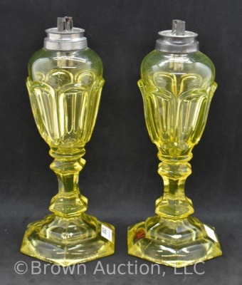 Pair of Art Deco vaseline 8" kerosene lamp stand - 4