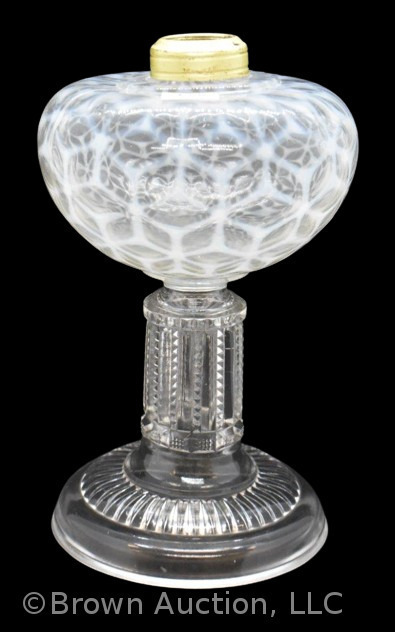 Clear opalescent kerosene lamp stand, 9" tall