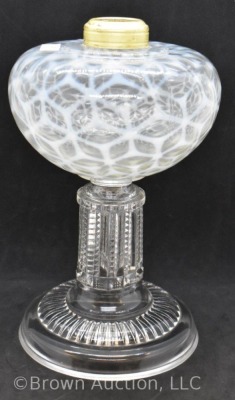 Clear opalescent kerosene lamp stand, 9" tall - 2