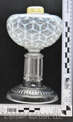 Clear opalescent kerosene lamp stand, 9" tall - 9