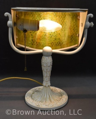 Mrkd. Bradley and Hubbard tilt top desk lamp w/ slag glass panels - 3